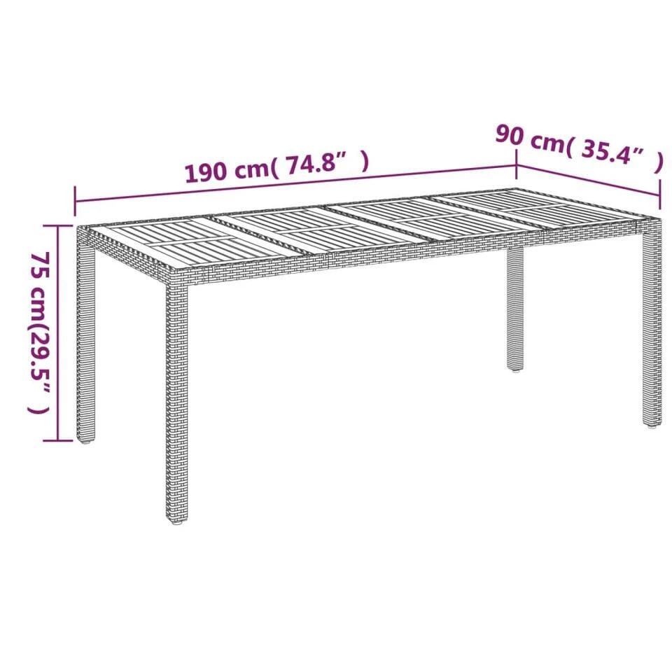 VidaXL - Tuintafel Met Houten Blad - Grijs - Poly Rattan - 190 X 90 X 75 Cm 7 VidaXL - Tuintafel Met Houten Blad - Grijs - Poly Rattan - 190 X 90 X 75 Cm - Afbeelding 7
