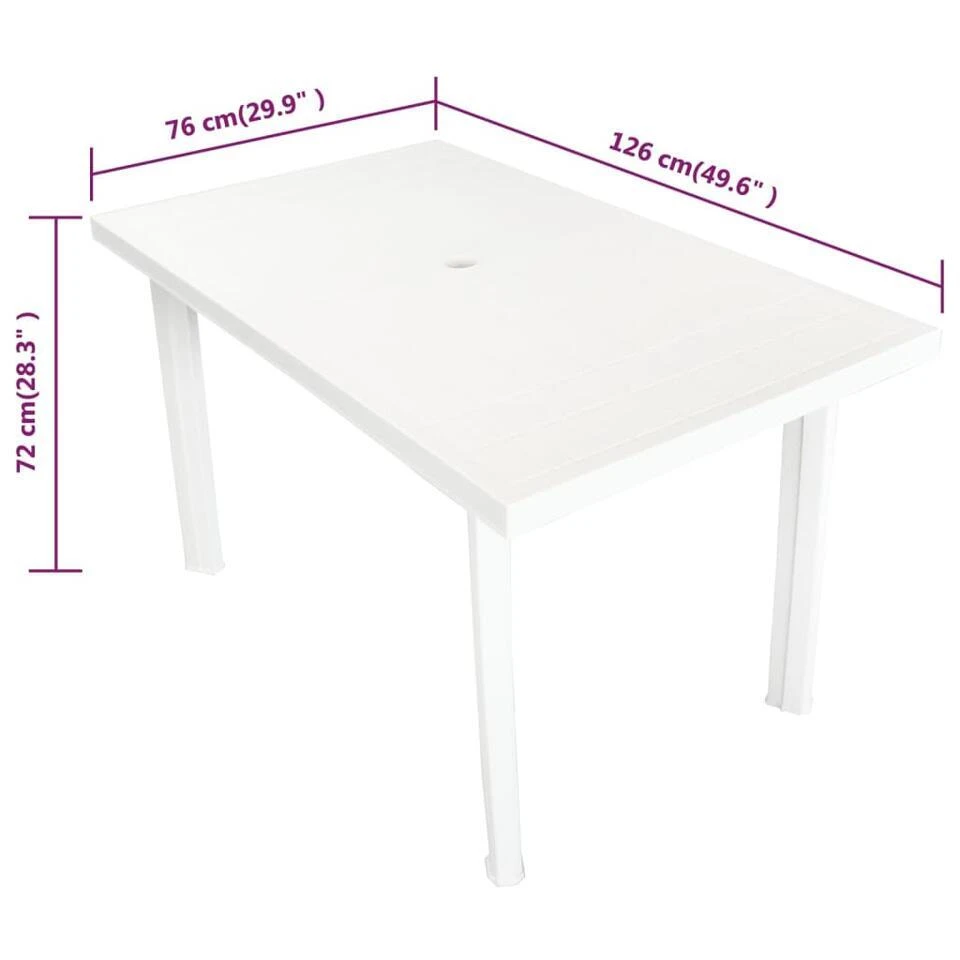 VidaXL Tuintafel 126x76x72 Cm Kunststof Wit 4 VidaXL Tuintafel 126x76x72 Cm Kunststof Wit - Afbeelding 4