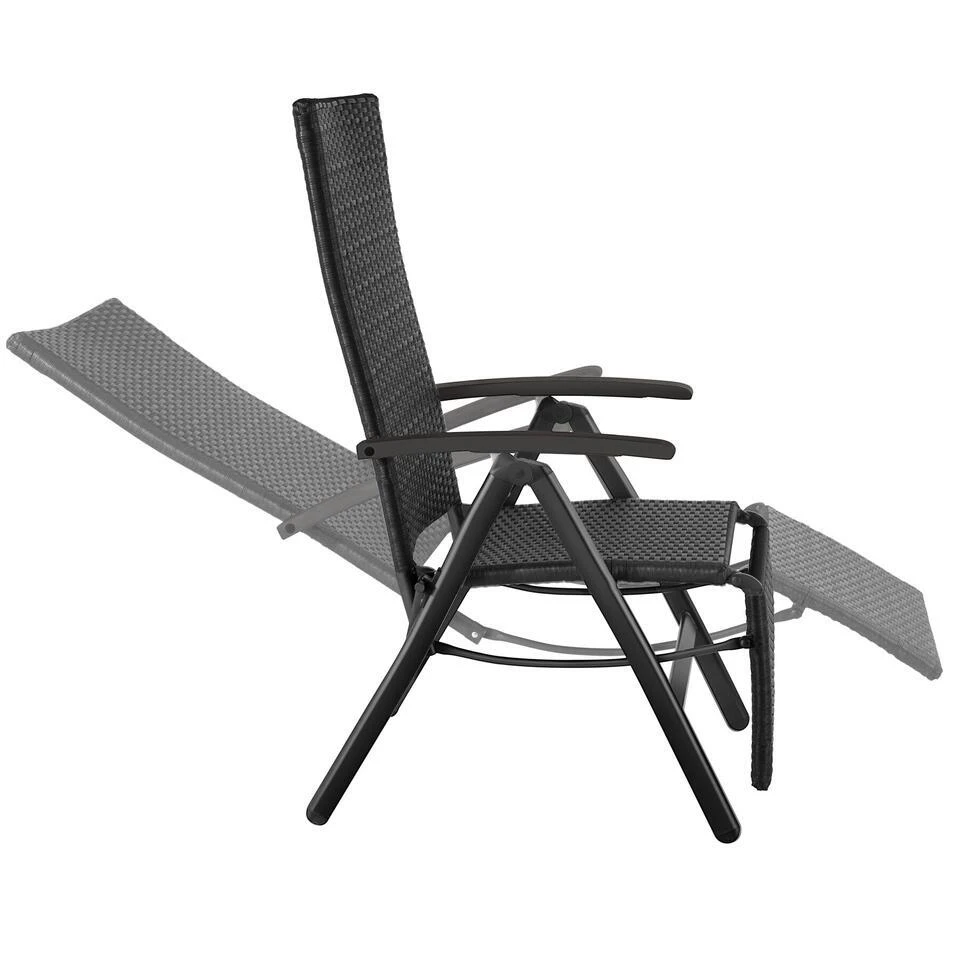 Tectake Wicker Tuinstoel Opklapbaar Met Aluminium Frame En Voetsteun, Zwart 3 Tectake Wicker Tuinstoel Opklapbaar Met Aluminium Frame En Voetsteun, Zwart - Afbeelding 3