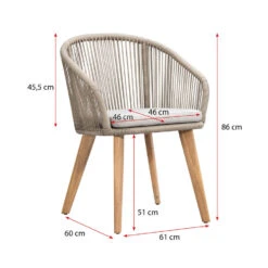 Diningstoel Nant - Wicker/acacia Taupe - 86x61x60 Cm -Leenbakker Winkel 50103035 9096