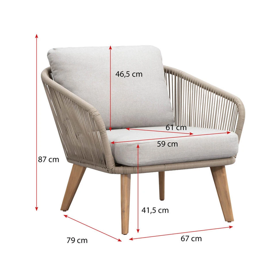 Loungestoel Nant - Wicker/acacia Taupe - 87x79x67 Cm 6 Loungestoel Nant - Wicker/acacia Taupe - 87x79x67 Cm - Afbeelding 6