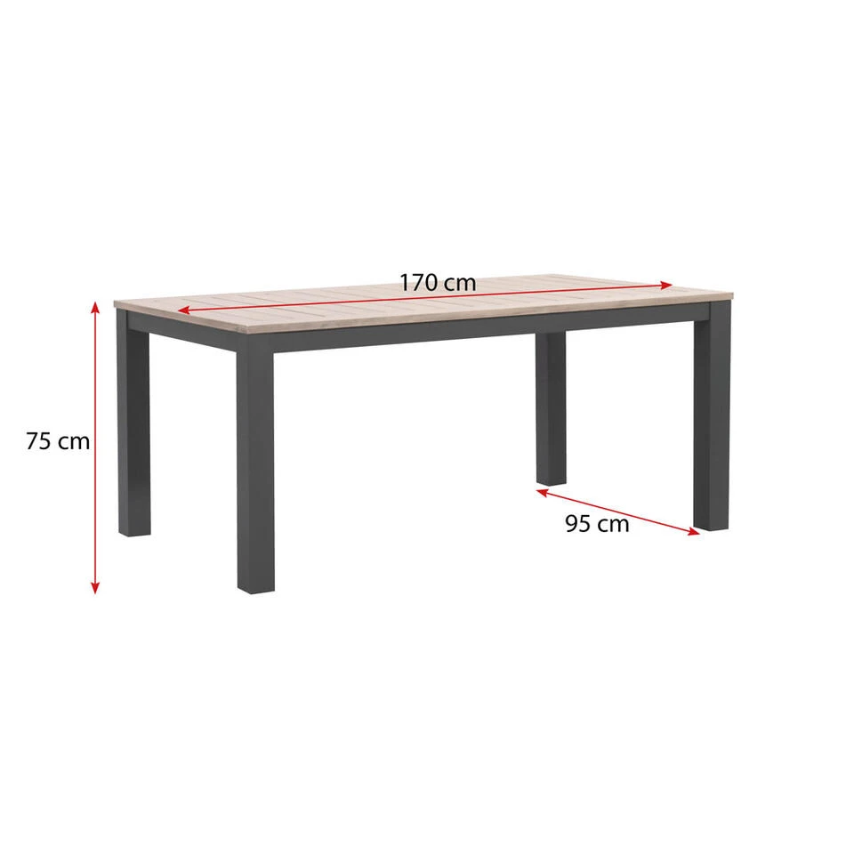 Tuintafel Tarn - Aluminium/eucalyptus Antraciet - 75x170x95 Cm 4 Tuintafel Tarn - Aluminium/eucalyptus Antraciet - 75x170x95 Cm - Afbeelding 4