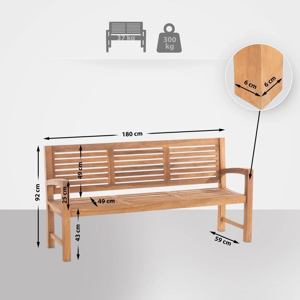 CLP Teakbank Halden 180 Cm 2 CLP Teakbank Halden 180 Cm - Afbeelding 2