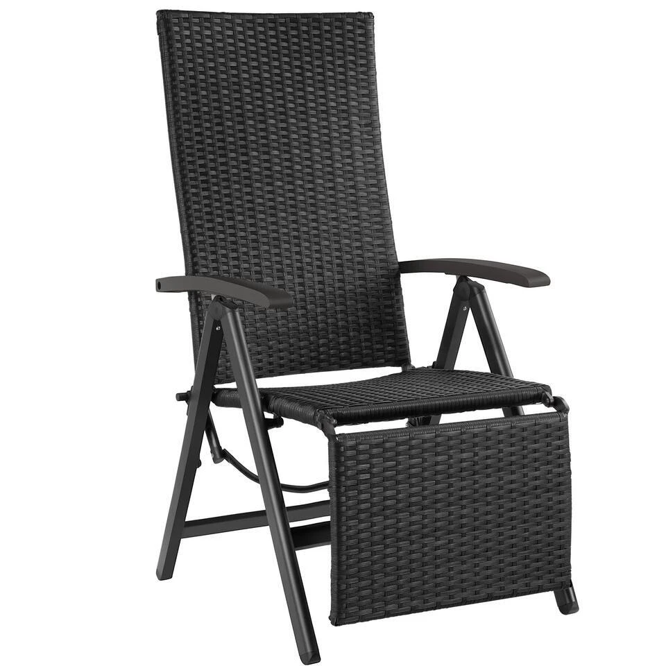 Tectake Wicker Tuinstoel Opklapbaar Met Aluminium Frame En Voetsteun, Zwart 8 Tectake Wicker Tuinstoel Opklapbaar Met Aluminium Frame En Voetsteun, Zwart - Afbeelding 8