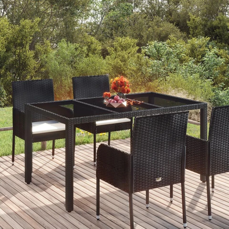 VidaXL - Tuintafel Met Glazen Blad - Zwart - Poly Rattan - 150 X 90 X 75 Cm 2 VidaXL - Tuintafel Met Glazen Blad - Zwart - Poly Rattan - 150 X 90 X 75 Cm - Afbeelding 2