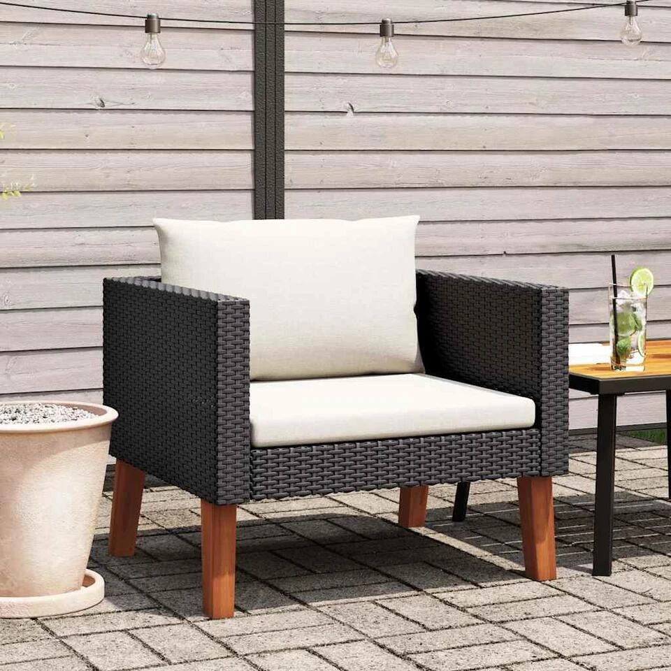 VidaXL - Tuinbank Eenzits - Zwart - Poly Rattan - Met Kussens 2 VidaXL - Tuinbank Eenzits - Zwart - Poly Rattan - Met Kussens - Afbeelding 2