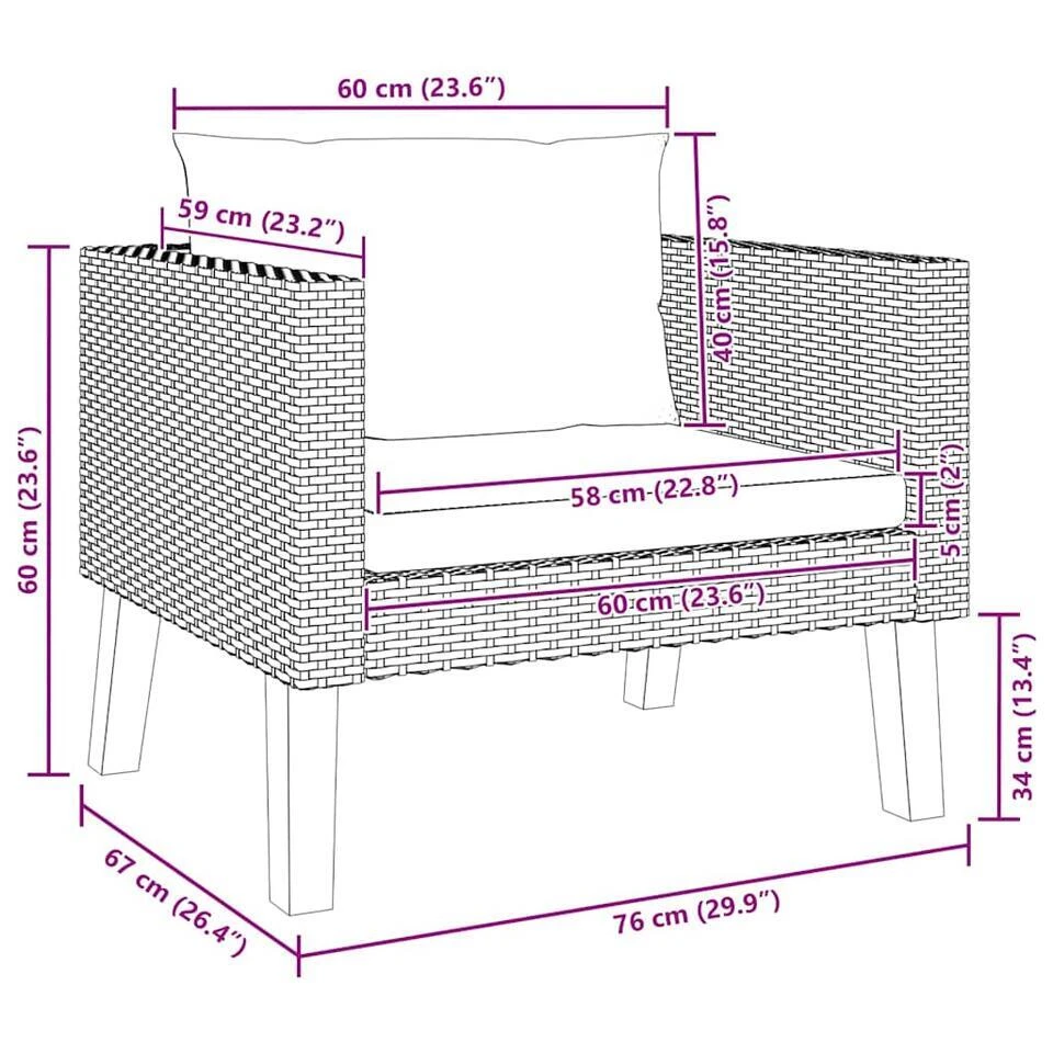 VidaXL - Tuinbank Eenzits - Zwart - Poly Rattan - Met Kussens 3 VidaXL - Tuinbank Eenzits - Zwart - Poly Rattan - Met Kussens - Afbeelding 3