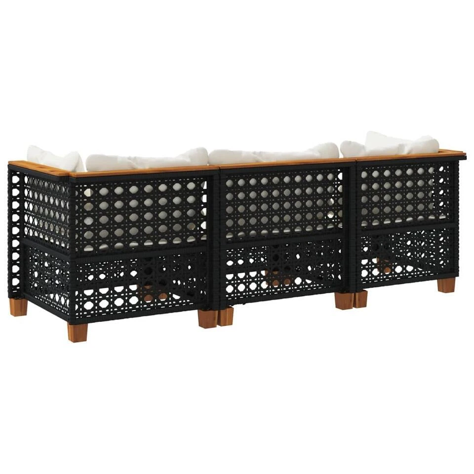 VidaXL - Tuinbank - Zwart - Poly Rattan - 3 Stuks 6 VidaXL - Tuinbank - Zwart - Poly Rattan - 3 Stuks - Afbeelding 6