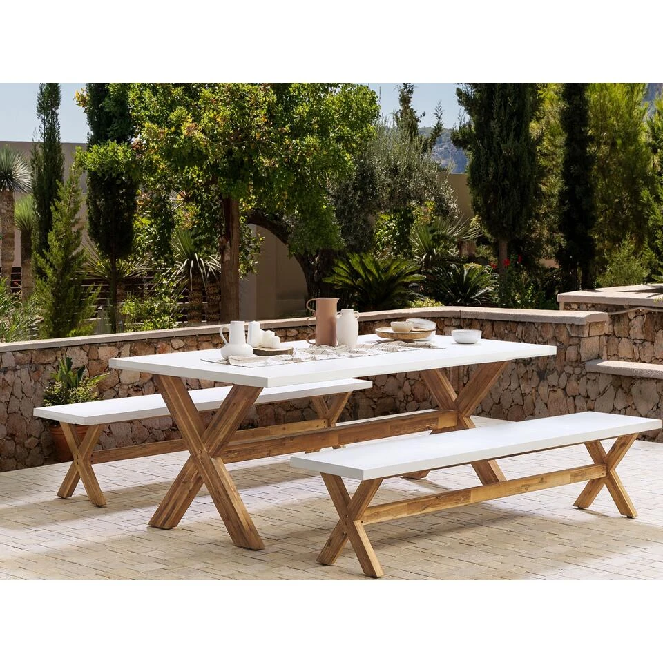 Beliani Tuinbank OLBIA - Wit Vezelcement 2 Beliani Tuinbank OLBIA - Wit Vezelcement - Afbeelding 2