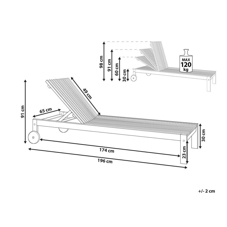 BELLANO - Ligstoel - Lichthout - Acaciahout 3 BELLANO - Ligstoel - Lichthout - Acaciahout - Afbeelding 3