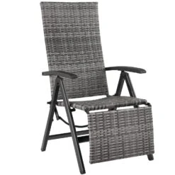 Tectake Wicker Tuinstoel Opklapbaar Met Aluminium Frame En Voetsteun, Grijs -Leenbakker Winkel 7ea8fef8622343fd9303cc0b86c8095a