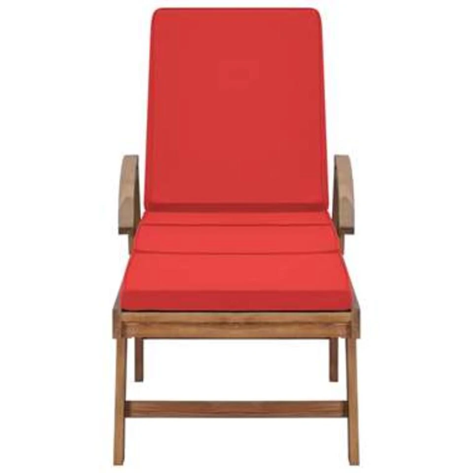 VidaXL Ligbed Met Kussen Massief Teakhout Rood 2 VidaXL Ligbed Met Kussen Massief Teakhout Rood - Afbeelding 2