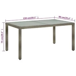 VidaXL - Tuintafel - Grijs - Gehard Glas En Poly Rattan - 150 X 90 X 75 Cm -Leenbakker Winkel 820b95fcf1d24308988582034f35946a
