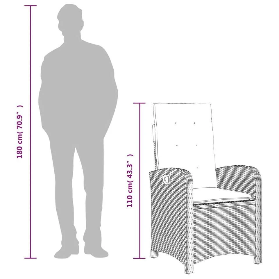VidaXL - Verstelbare Tuinstoel Met Kussens - Grijs - Poly Rattan 11 VidaXL - Verstelbare Tuinstoel Met Kussens - Grijs - Poly Rattan - Afbeelding 11