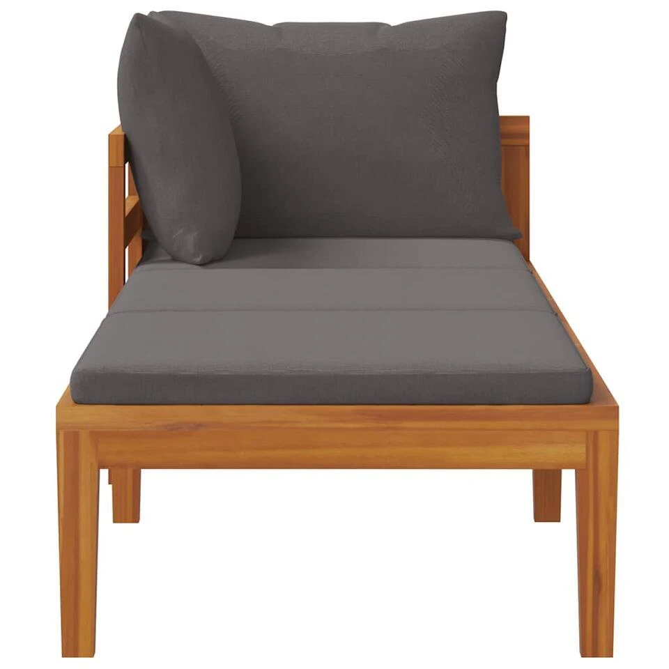 VidaXL - Ligbed Met 1 Armleuning - Grijs - Acaciahout 5 VidaXL - Ligbed Met 1 Armleuning - Grijs - Acaciahout - Afbeelding 5
