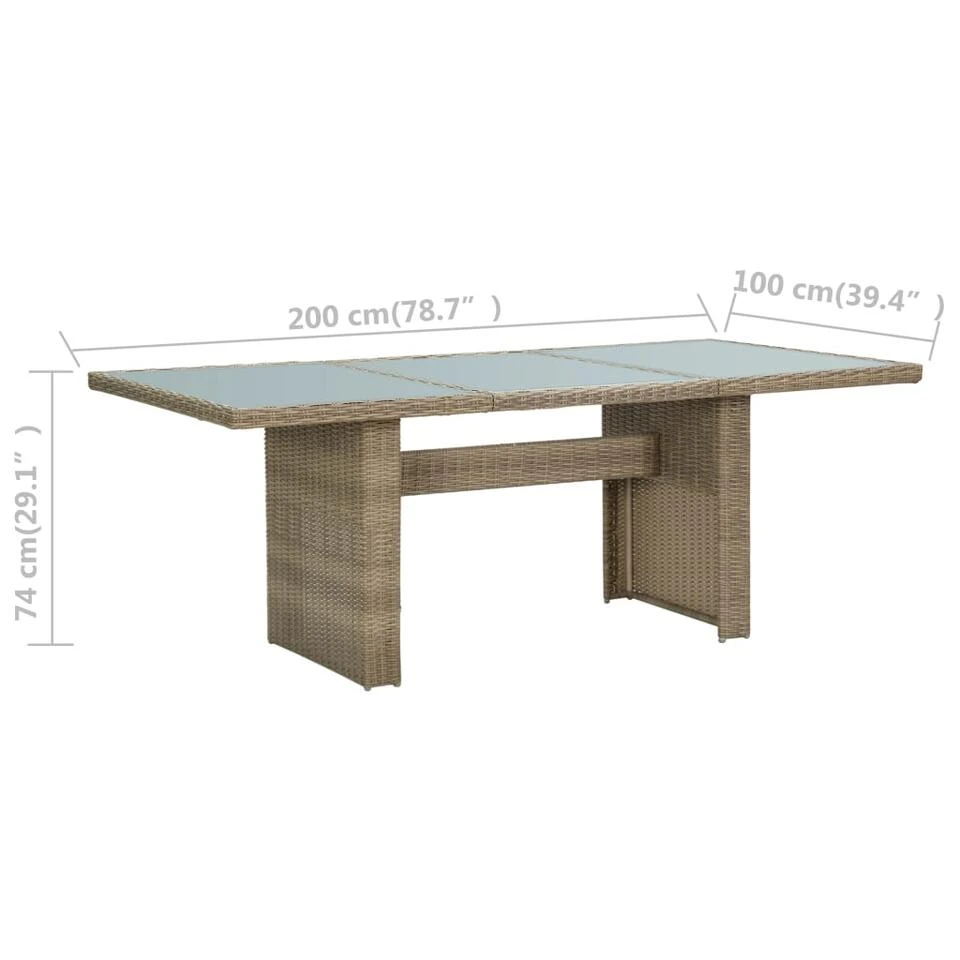 VidaXL - Tuintafel - Bruin - Glas En Poly Rattan - 200x100x74 Cm 6 VidaXL - Tuintafel - Bruin - Glas En Poly Rattan - 200x100x74 Cm - Afbeelding 6