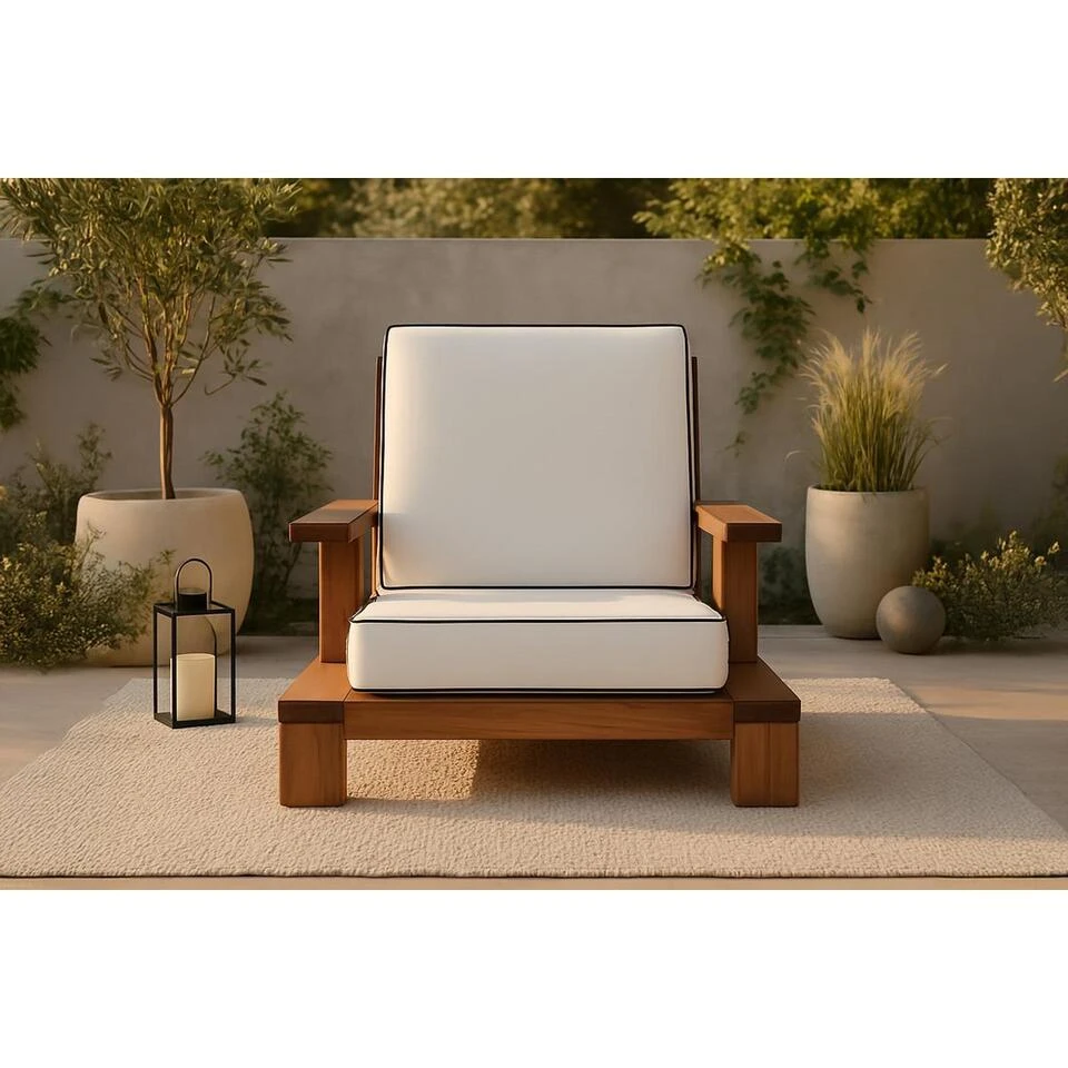 Svea - Soraya Loungestoel - Acaciahout - Naturel/wit 2 Svea - Soraya Loungestoel - Acaciahout - Naturel/wit - Afbeelding 2