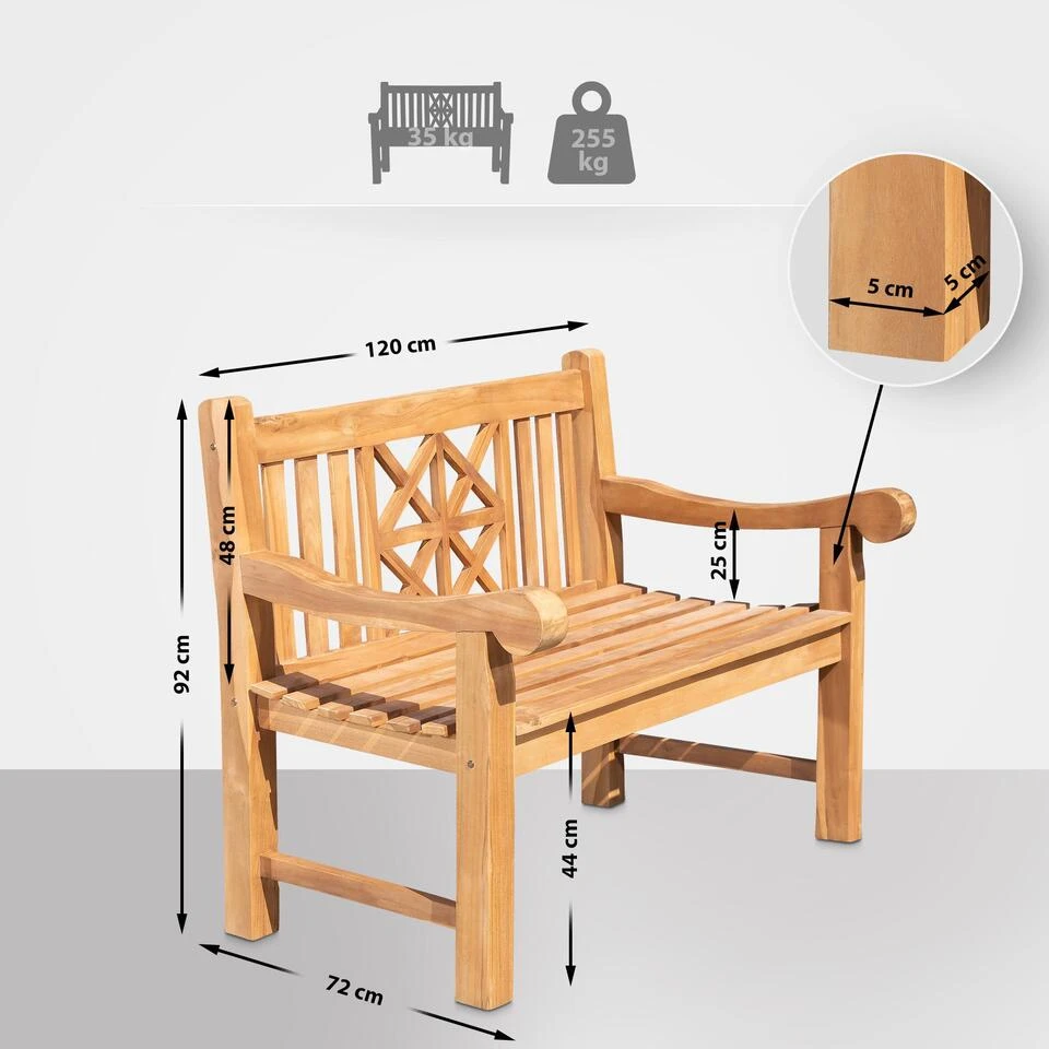 CLP Teakbank Florida 120 Cm 2 CLP Teakbank Florida 120 Cm - Afbeelding 2