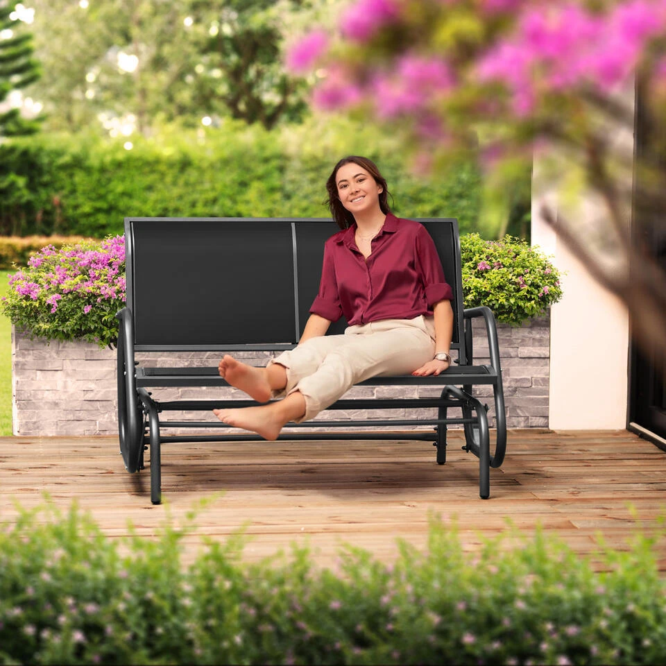 Tectake Schommelbank Greta 2-zitter 121x72x86,5cm, Zwart 2 Tectake Schommelbank Greta 2-zitter 121x72x86,5cm, Zwart - Afbeelding 2