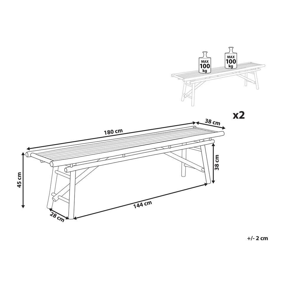 TINDARI - Tuinbank Set Van 2 - Lichthout - Bamboe 3 TINDARI - Tuinbank Set Van 2 - Lichthout - Bamboe - Afbeelding 3