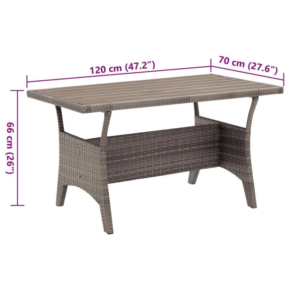 VidaXL - Tuintafel - Grijs - Poly Rattan - 120 X 70 X 66 Cm 5 VidaXL - Tuintafel - Grijs - Poly Rattan - 120 X 70 X 66 Cm - Afbeelding 5