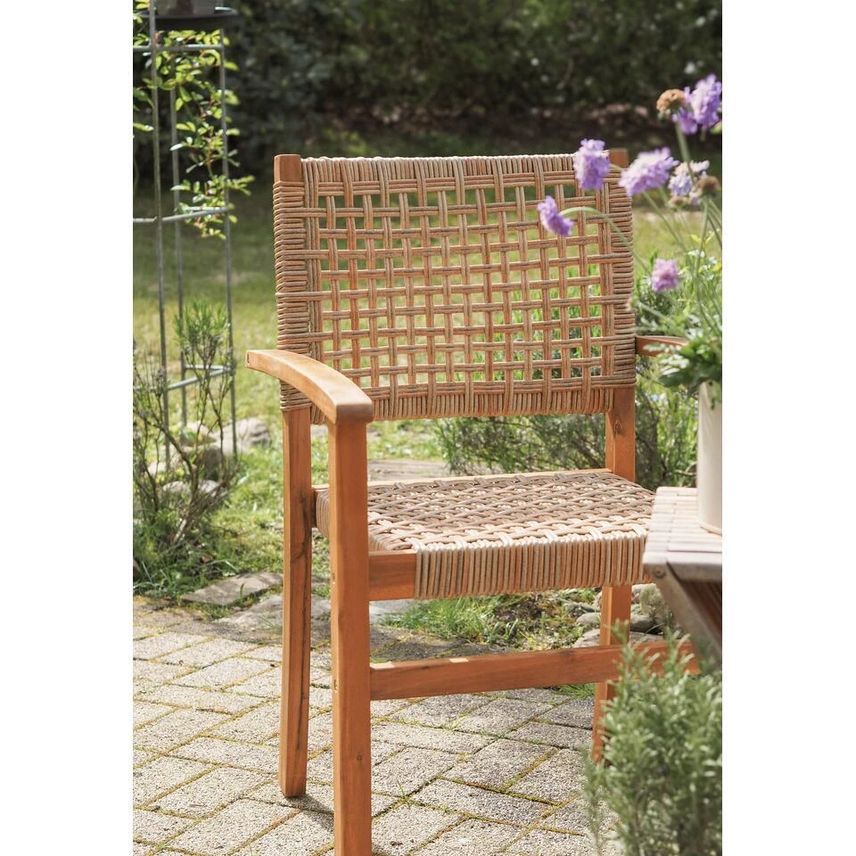 Set Van 2 Tuinstoelen Van Acacia En Touw 4 Set Van 2 Tuinstoelen Van Acacia En Touw - Afbeelding 4