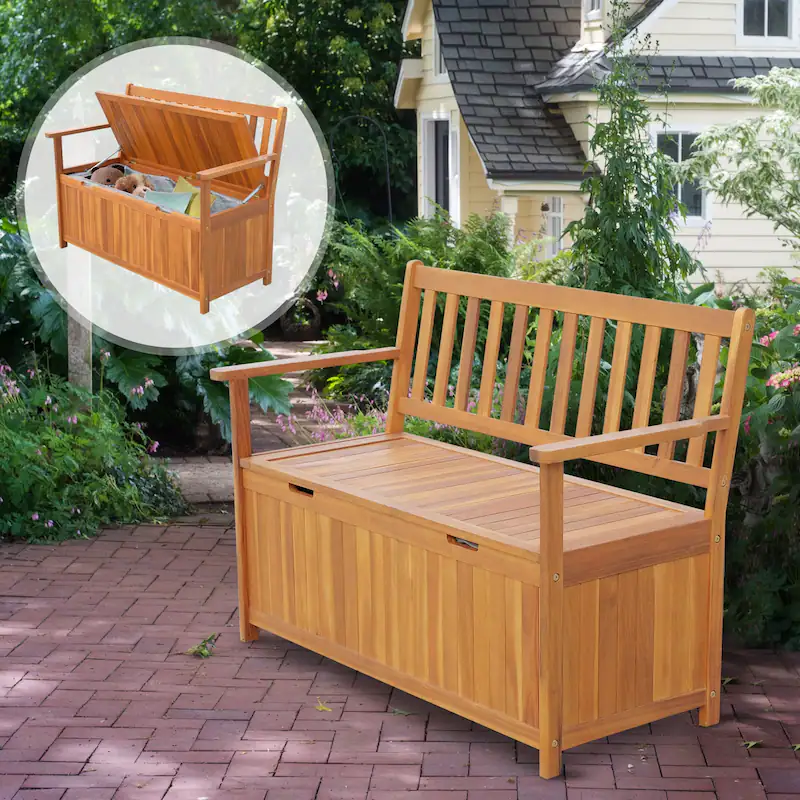 Leenbakker Winkel -Leenbakker Winkel Outsunny 47 Wooden Outdoor Storage Bench with Removable Waterproof Lining