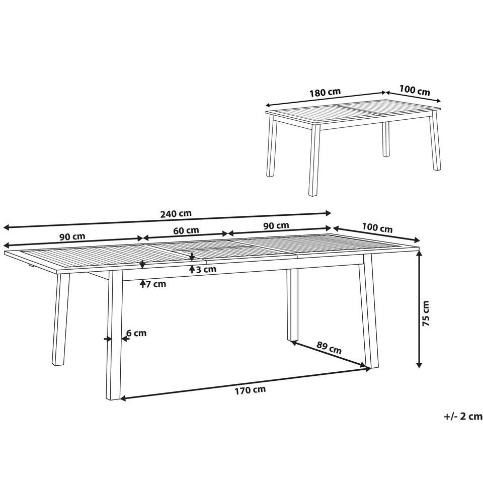 CESANA - Tuintafel - Donkerhout - 100 X 180/240 Cm - Acaciahout 3 CESANA - Tuintafel - Donkerhout - 100 X 180/240 Cm - Acaciahout - Afbeelding 3
