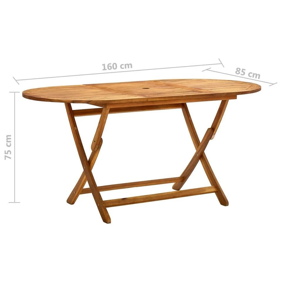 VidaXL - Tuintafel Inklapbaar - Bruin - Massief Acaciahout - 160 X 85 X 75 Cm 7 VidaXL - Tuintafel Inklapbaar - Bruin - Massief Acaciahout - 160 X 85 X 75 Cm - Afbeelding 7
