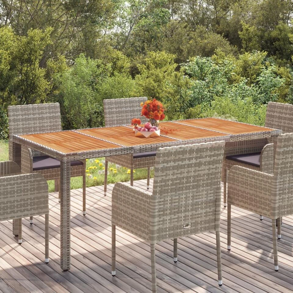 VidaXL - Tuintafel Met Houten Blad - Grijs - Poly Rattan - 190 X 90 X 75 Cm 2 VidaXL - Tuintafel Met Houten Blad - Grijs - Poly Rattan - 190 X 90 X 75 Cm - Afbeelding 2