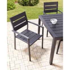 VERNIO - Tuinstoel Set Van 6 - Zwart - Kunsthout/Aluminium -Leenbakker Winkel b2fa80f110dd47a6ade66049b4a4f5de