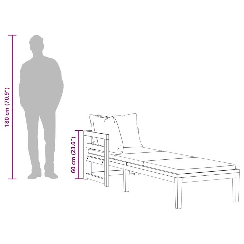 VidaXL - Ligbed Met 1 Armleuning - Grijs - Acaciahout 13 VidaXL - Ligbed Met 1 Armleuning - Grijs - Acaciahout - Afbeelding 13