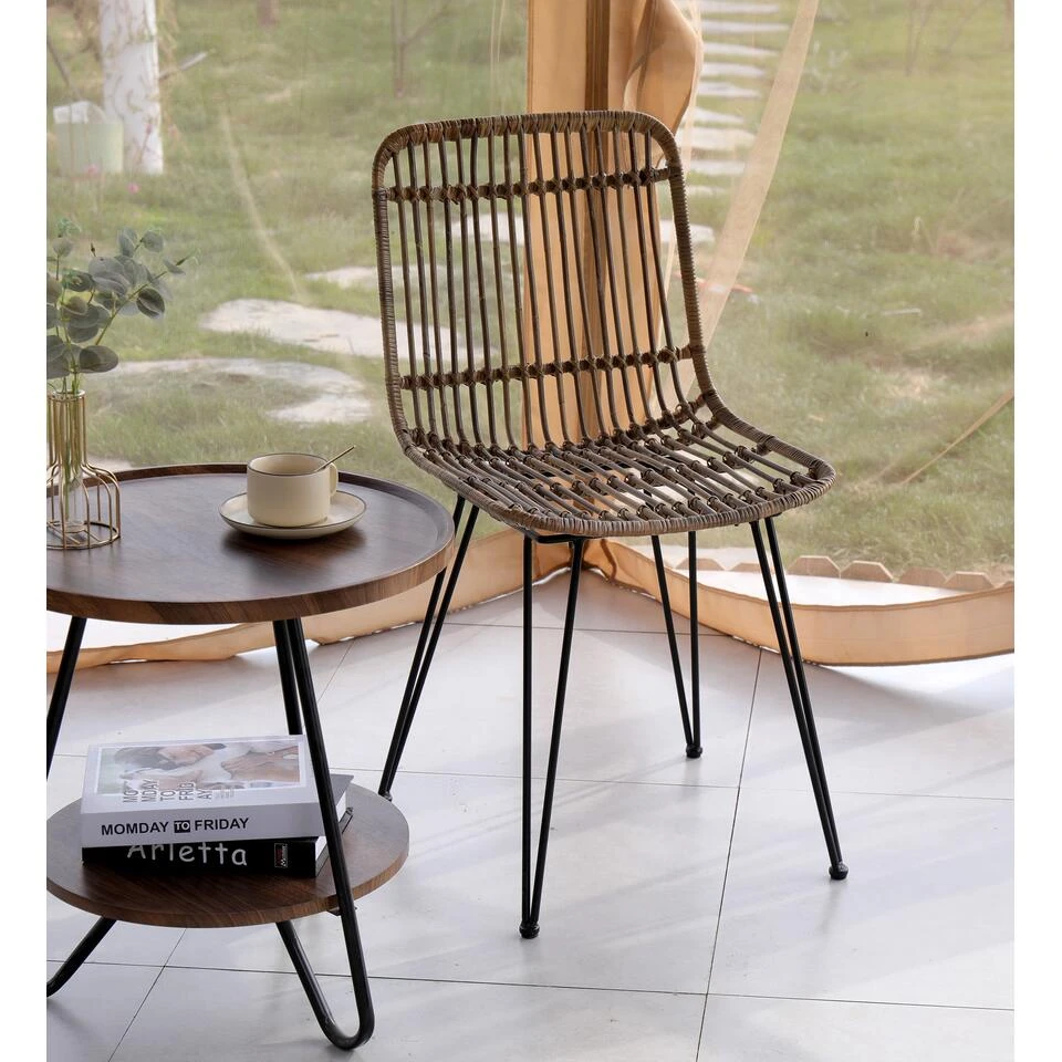 Set Van 2 Metalen En Natuurlijke Rotan Tuinstoelen 2 Set Van 2 Metalen En Natuurlijke Rotan Tuinstoelen - Afbeelding 2