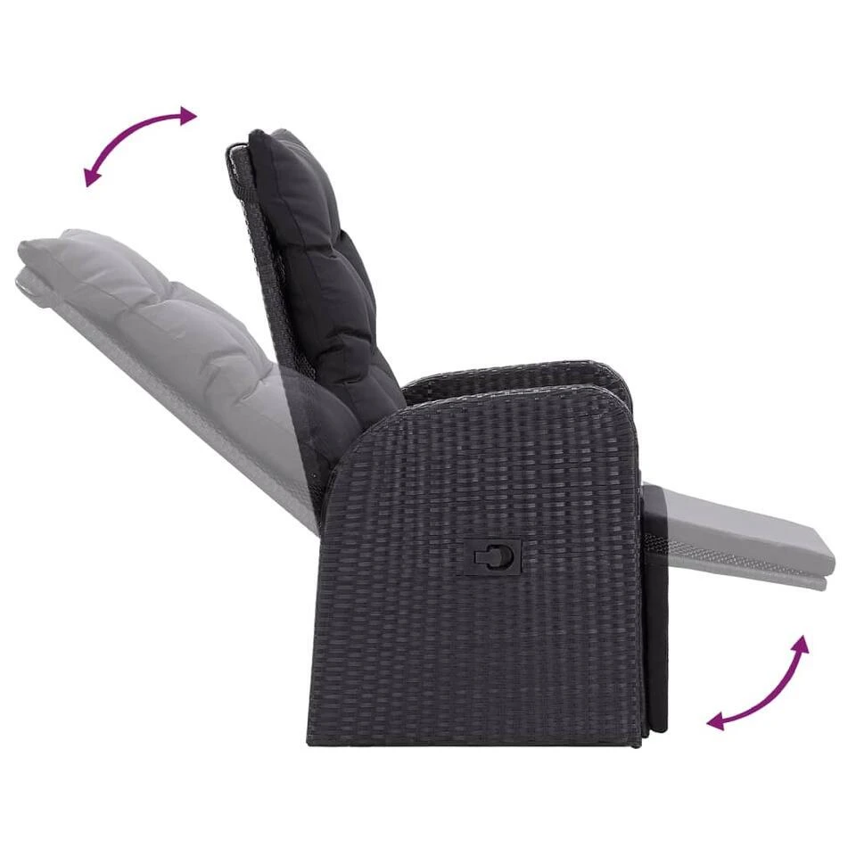 VidaXL - Tuinstoelen - Zwart - Poly Rattan - 2 Stuks - Verstelbaar - Met Kussens 9 VidaXL - Tuinstoelen - Zwart - Poly Rattan - 2 Stuks - Verstelbaar - Met Kussens - Afbeelding 9