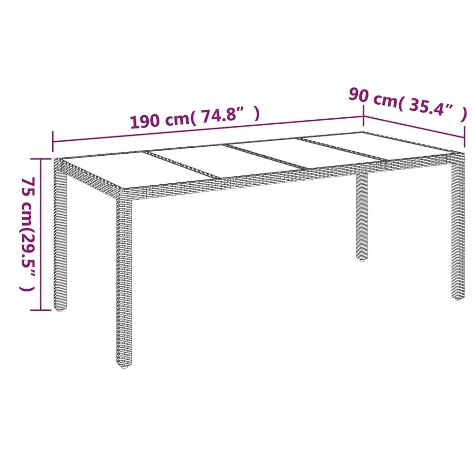 VidaXL - Tuintafel Met Glazen Blad - Zwart - Poly Rattan - 190 X 90 X 75 Cm 7 VidaXL - Tuintafel Met Glazen Blad - Zwart - Poly Rattan - 190 X 90 X 75 Cm - Afbeelding 7