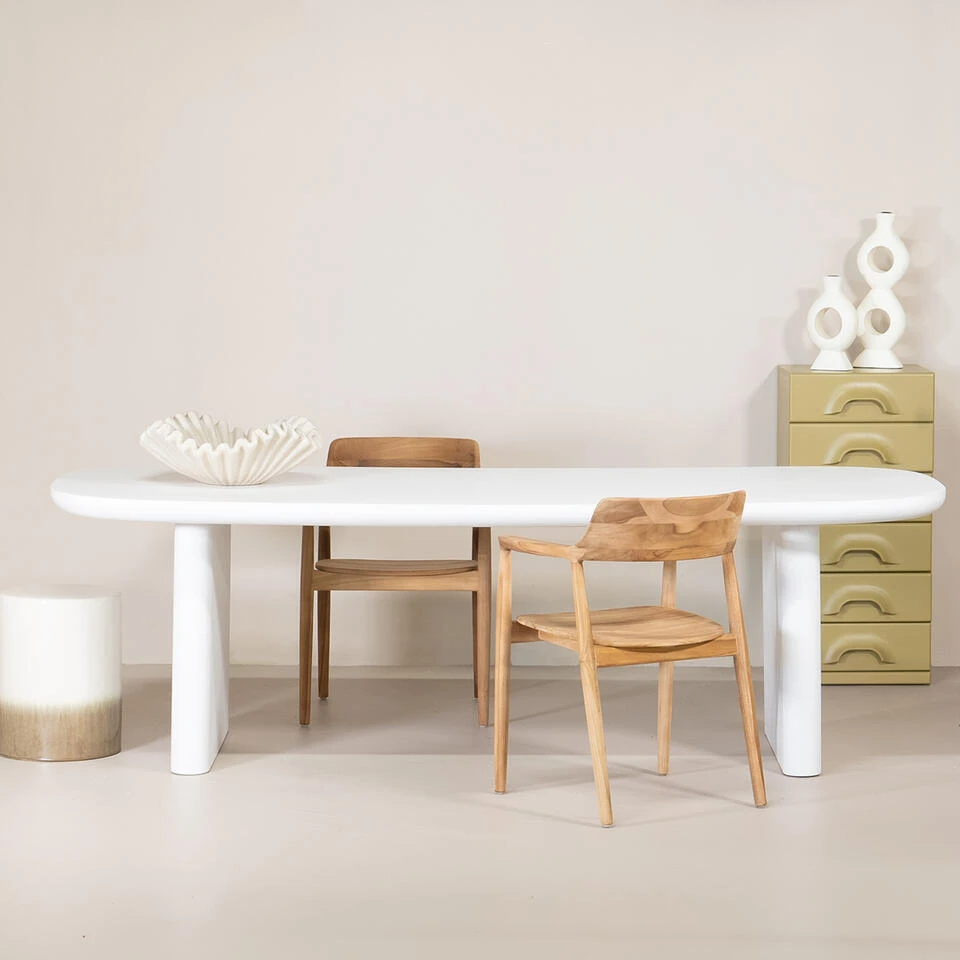 Tuintafel Deens Ovaal - Wit Betonlook - 240x100x75cm - Maya 2 Tuintafel Deens Ovaal - Wit Betonlook - 240x100x75cm - Maya - Afbeelding 2