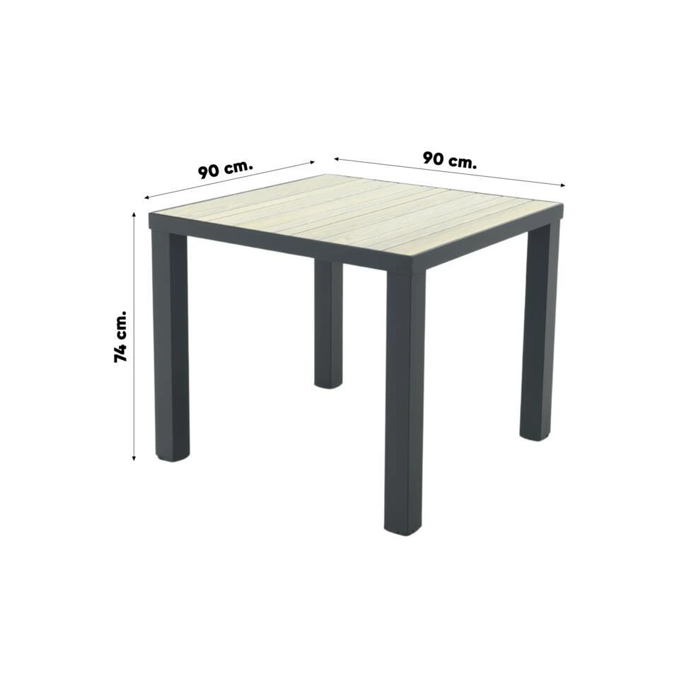 VDG Nola Tuintafel 90x90 Cm. - Antraciet/Houtlook 7 VDG Nola Tuintafel 90x90 Cm. - Antraciet/Houtlook - Afbeelding 7