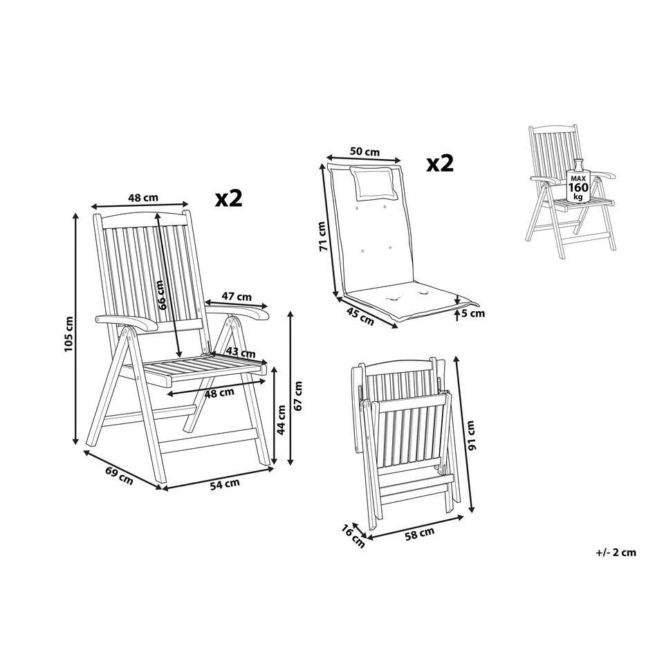 Beliani Inklapbare Tuinmeubels TOSCANA - Donkere Houtkleur Acaciahout 2 Beliani Inklapbare Tuinmeubels TOSCANA - Donkere Houtkleur Acaciahout - Afbeelding 2