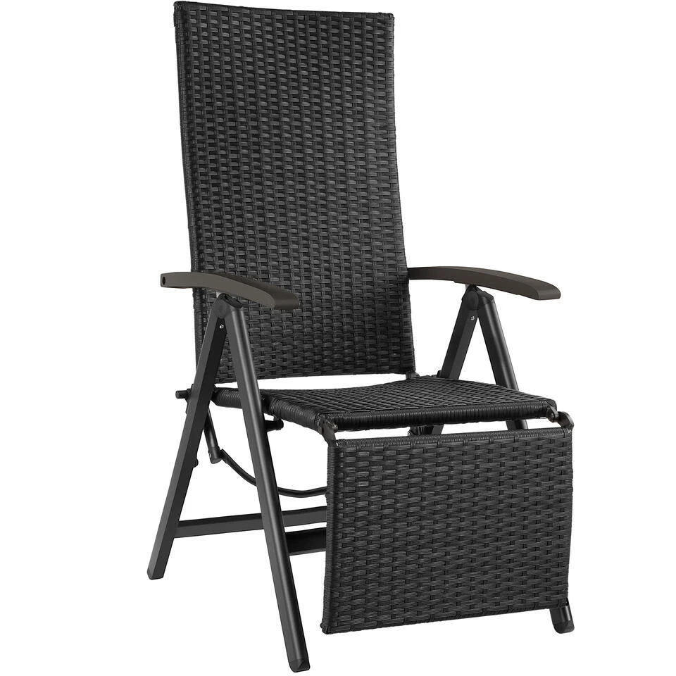 Tectake Wicker Tuinstoel Opklapbaar Met Aluminium Frame En Voetsteun, Zwart 9 Tectake Wicker Tuinstoel Opklapbaar Met Aluminium Frame En Voetsteun, Zwart - Afbeelding 9