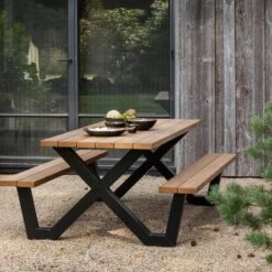 WOOOD Tablo Picknicktafel Met X-poot Buiten - Naturel - 75x206x145 -Leenbakker Winkel f242074005b94de496076049cb7aa76f