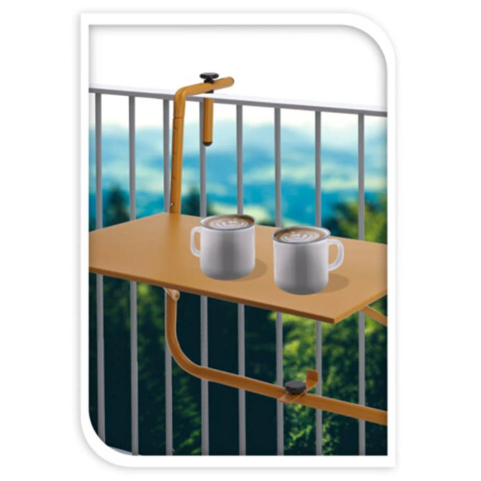 Pro Garden Balkon Tafel - Metaal - Mat Mosterd Geel - 60 X 43 Cm 2 Pro Garden Balkon Tafel - Metaal - Mat Mosterd Geel - 60 X 43 Cm - Afbeelding 2