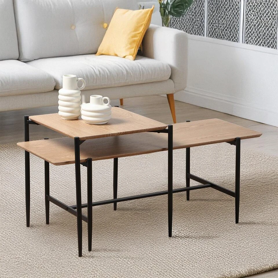 CALICOSY - Set Van 2 Salontafels JESSIE - Licht Hout - 38x100x40 Cm 2 CALICOSY - Set Van 2 Salontafels JESSIE - Licht Hout - 38x100x40 Cm - Afbeelding 2