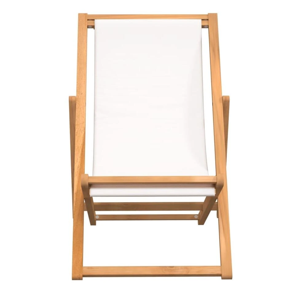 VidaXL Ligstoel 56x105x96 Cm Teakhout Crème 2 VidaXL Ligstoel 56x105x96 Cm Teakhout Crème - Afbeelding 2